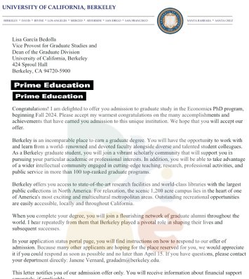 Offer letter from UC Berkeley