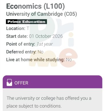 Offer letter from University of Cambridge